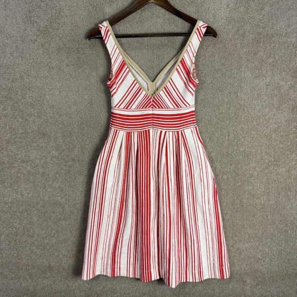 Anthropologie Dress Womens 2 Fit & Flare‎ Striped V Neck Sleeveless Flattering - Picture 12 of 13
